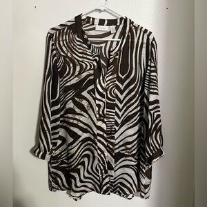CHICO'S Classic Lightweight Tunic Blouse Zebra Print Brown Cream‎ Women's Size L